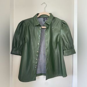 Green Leather Front Button Classic Collar Shirt